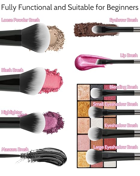 Mini Travel Makeup Brushes Set, 14 Pieces, Small Portable Full Complete Function Cosmetic Kit with Brush Pouch, Foundation Powder Set Eyebrow Concealer Contour Travel Kit (Black)